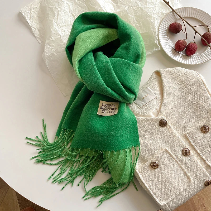 2023 Korean Style Cashmere Winter Scarf for Women – Knitted Double-Sided Solid Color Wrap | Soft Warm Fashion Neckerchief Shawl