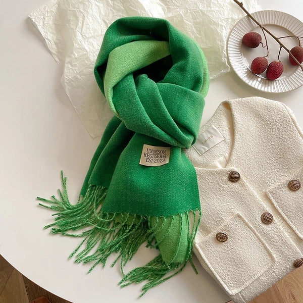 2023 Korean Style Cashmere Winter Scarf for Women – Knitted Double-Sided Solid Color Wrap | Soft Warm Fashion Neckerchief Shawl
