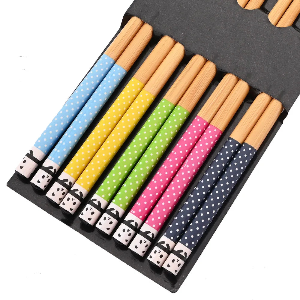Eco-Friendly Reusable Bamboo Chopsticks Set – 5 Pairs Handmade Japanese Wooden Tableware for Sushi & Everyday Dining