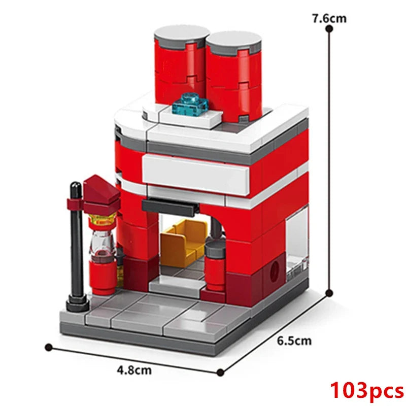 NEW Restaurant Dessert Coffee Pet Fruit Store Street View Food House Building Blocks Kit Girls Bricks Model Kids Toy Children