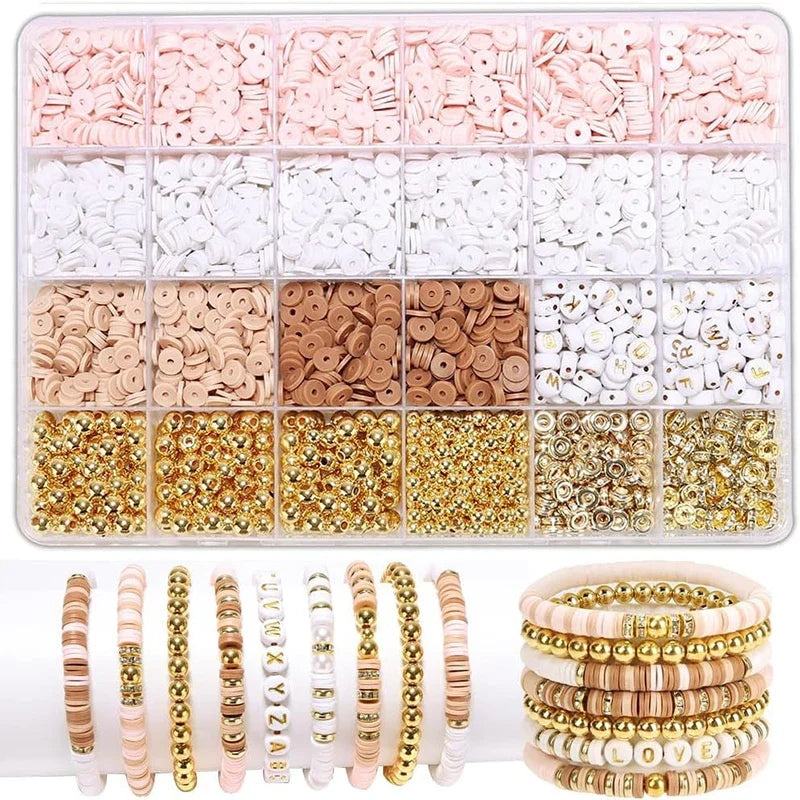 DIY Clay Beads Bracelet Making Kit – Friendship Golden Letter Beads for Jewelry Making, Gifts for Women & Teens