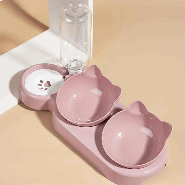 3-in-1 Cat Food & Water Bowl Set with Gravity Water Feeder