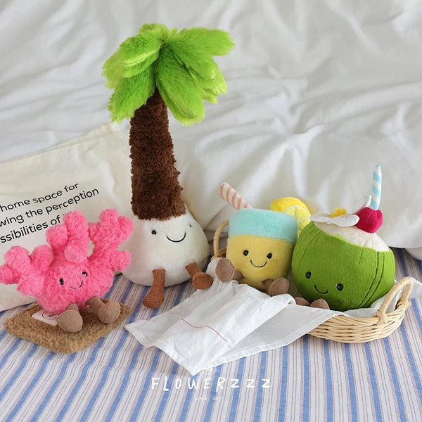 Lemonade Coconut Plush Toy – Very Soft Palm Tree & Red Coral Cartoon Doll, Cute Home Décor & Christmas Gift