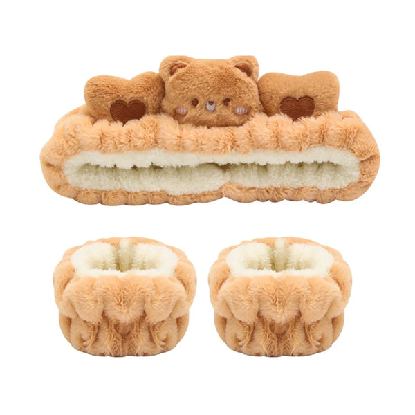 3Pcs Set Makeup Headband Wristband Set Cute Animal Face Wash Cleaning Spa Hairhand for Women