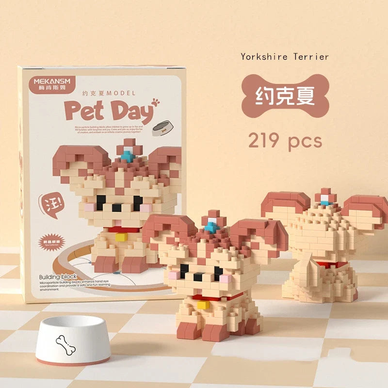 18 Styles Little Dog Cat Cute Pet Small Building Block Model Series Ornaments Children's Toys Miniature Bricks