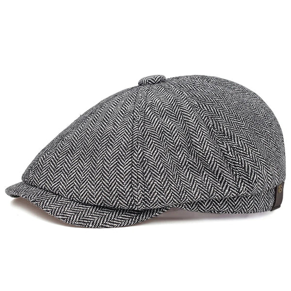 Retro Men’s Newsboy Cap – Classic Herringbone Octagonal Hat, British Style Flat Cap for Autumn & Winter, Vintage Painter Beret