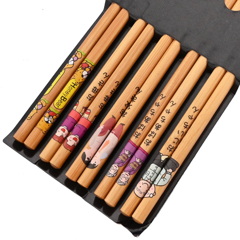 Eco-Friendly Reusable Bamboo Chopsticks Set – 5 Pairs Handmade Japanese Wooden Tableware for Sushi & Everyday Dining