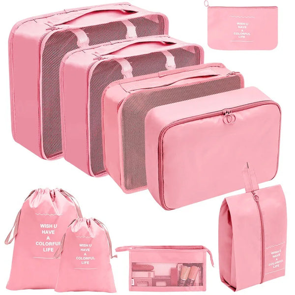 7/8/9/10-Pcs Travel Organizer Packing Cubes Set – Portable Luggage Storage Bags for Clothes, Shoes & Accessories