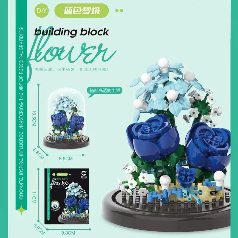 Potted Building Block Simulation Succulent Bouquet Creative Puzzle Building Block Eternal Flower Home Decoration Rose