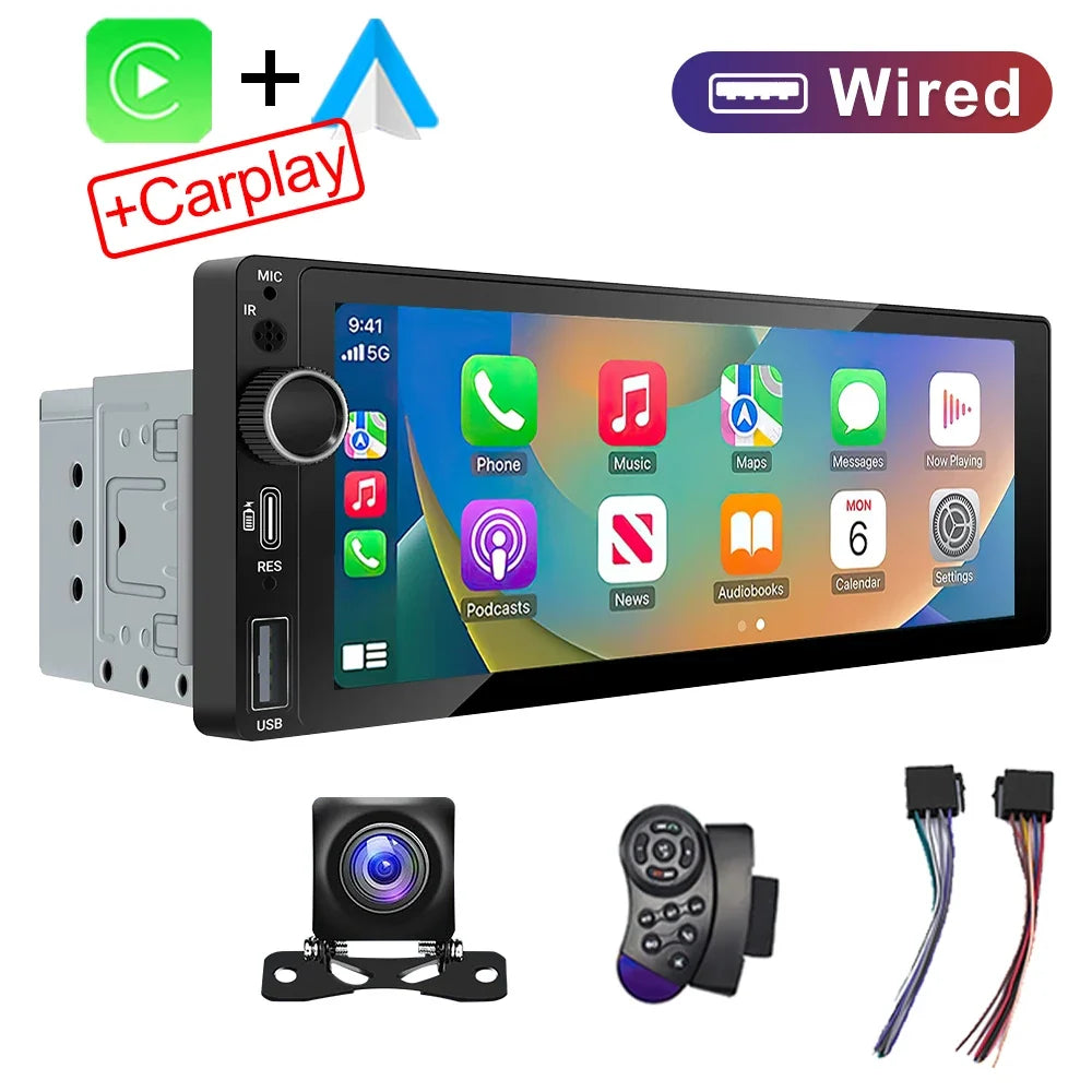 IPS 6.9 Inch 1Din Wireless Or wired Carplay Android Auto Car Radio Multimedia MP5 Player 1 Din DVD Bluetooth Stereo USB Charging