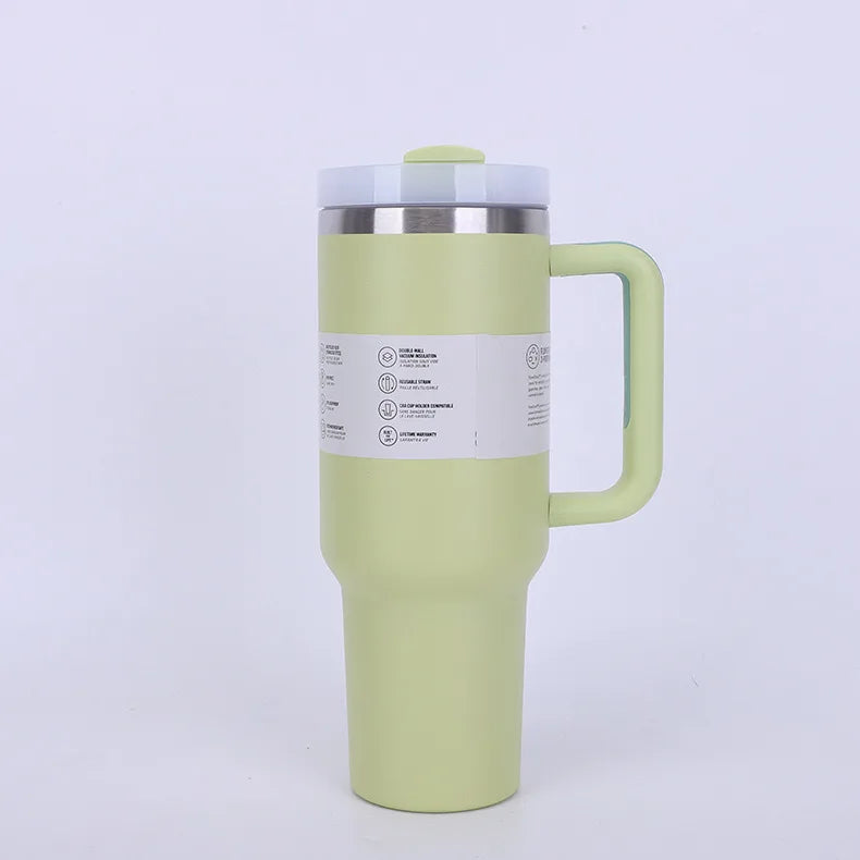 40 Oz / 1200 Ml Insulated Mug with Handle and Straw, Stainless Steel Tumbler with Spill-proof Lid for Hot or Cold Drinks