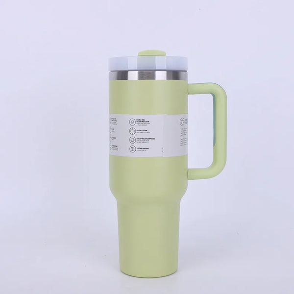 40 Oz / 1200 Ml Insulated Mug with Handle and Straw, Stainless Steel Tumbler with Spill-proof Lid for Hot or Cold Drinks