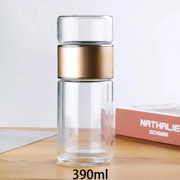 420ML Glass Tea Cup with Double-Layer Infuser – Easy-to-Clean Water Cup for Office, Outdoor & Travel
