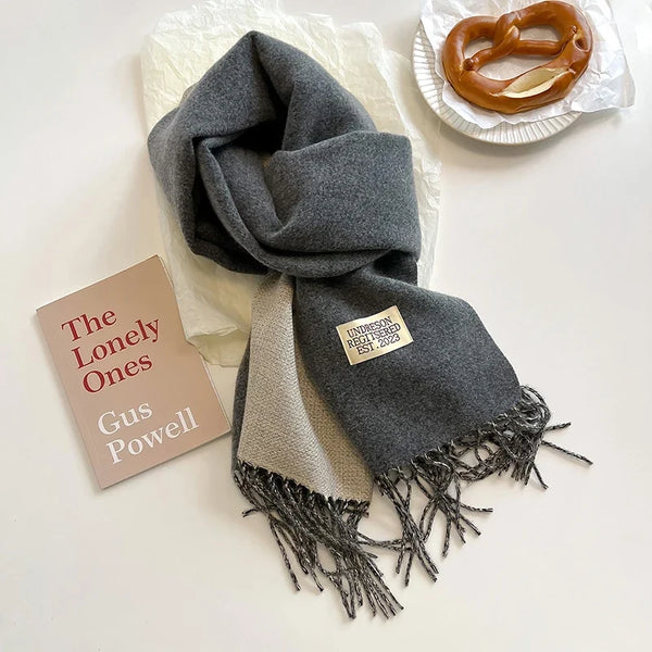 2023 Korean Style Cashmere Winter Scarf for Women – Knitted Double-Sided Solid Color Wrap | Soft Warm Fashion Neckerchief Shawl