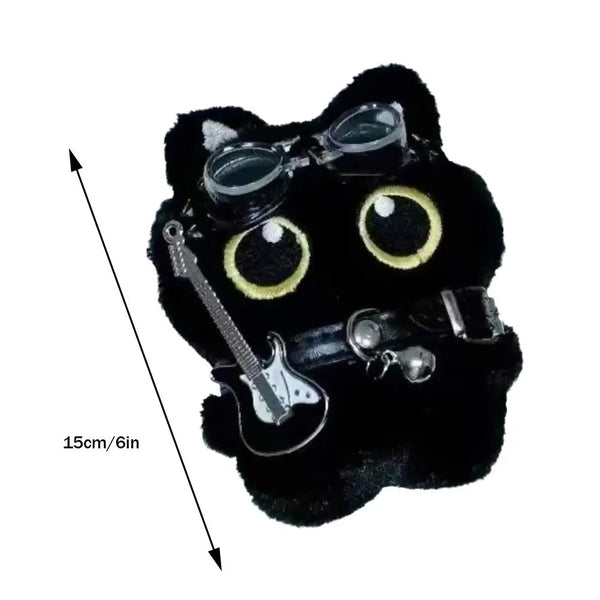 15 Cm Keychain Rock Music Black Cat Plush Toy Guitar Cute Punk Style Doll Schoolbag Pendant For Friends Birthday Gift