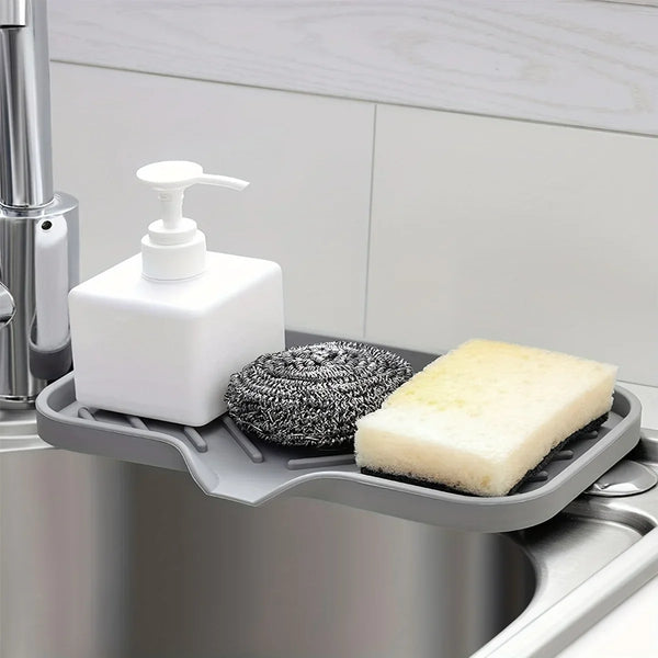 Multifunctional Silicone Sink Tray with Drain – Soap, Sponge & Brush Organizer for Kitchen & Bathroom