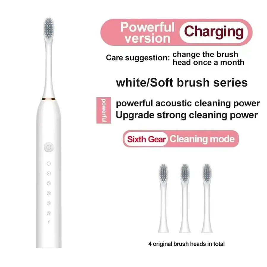 Electric Ultrasonic Toothbrush – 6 Speed Modes Soft Bristle USB Rechargeable Waterproof Tooth Cleaner | Automatic Toothbrush for Adults & Couples