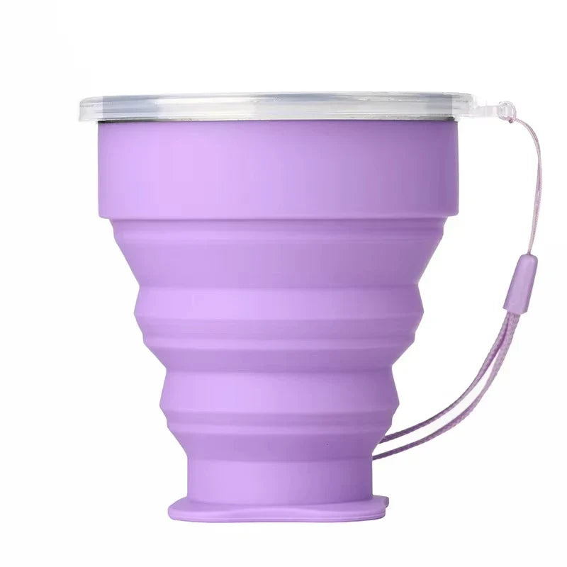 Portable Silicone Folding Water Cup Outdoor Heat Resistant Telescopic Collapsible Foldable Mug With Lid For Travel Camping 200m