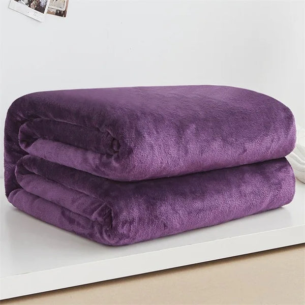 230GSM Coral Fleece Flannel Blankets For Beds Solid Blue Pink Soft Warm Thin Bedspread Sofa Cover Faux Fur Plaid Blanket