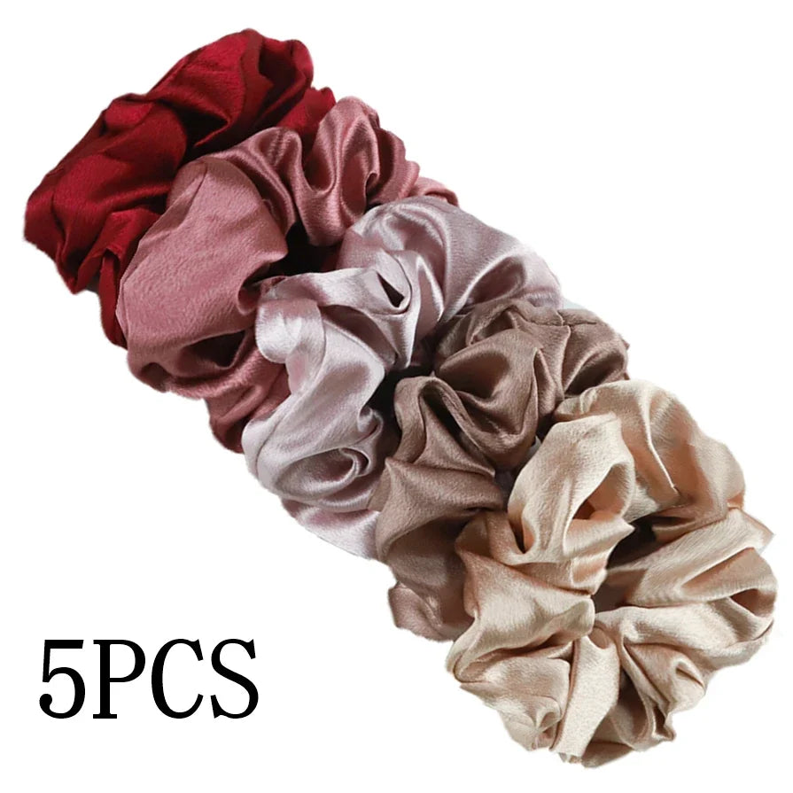 10/5 Pcs Satin Hair Scrunchies Set for Women & Girls – Soft Silk Elastic Hair Bands | Elegant Solid Color Ponytail Holders & Headwear Accessories