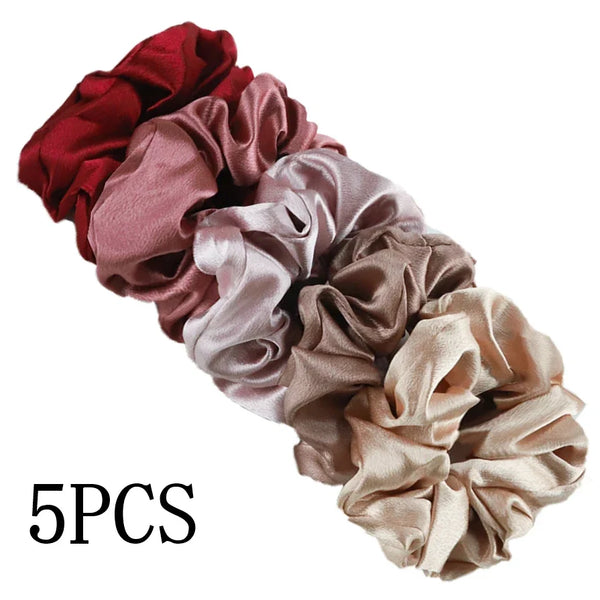 10/5 Pcs Satin Hair Scrunchies Set for Women & Girls – Soft Silk Elastic Hair Bands | Elegant Solid Color Ponytail Holders & Headwear Accessories