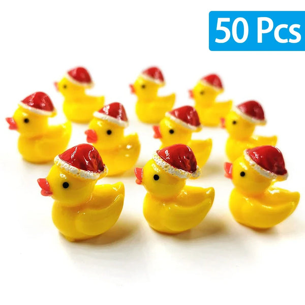 50Pcs Christmas Mini Duck Figurine Animal Ornaments Crafts Gift for Desk Pot Landscape Garden Car Home Decoration Accessories