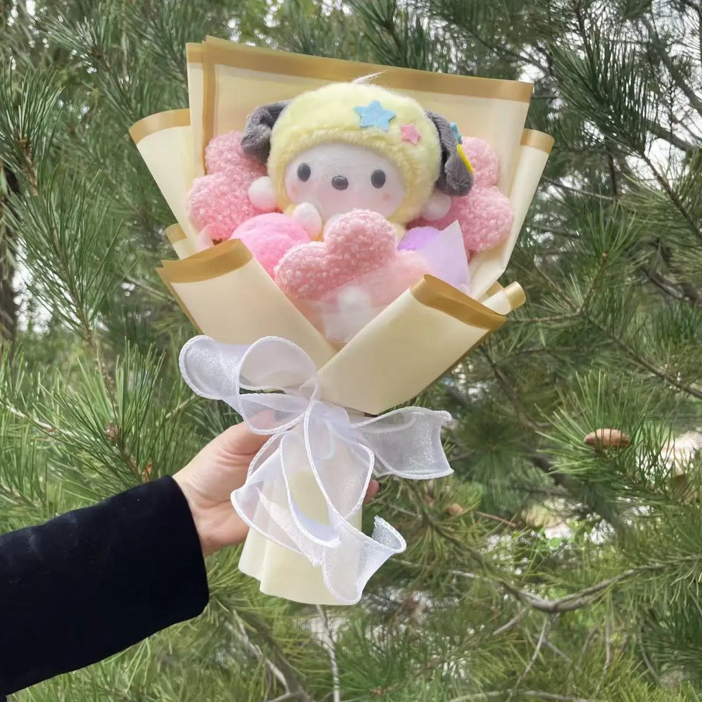 Cartoon My Melody Kuromi Cinnamoroll Kt Cat Plush Doll Creative Flower Bouquet Valentine Christmas Graduation Birthday Gift