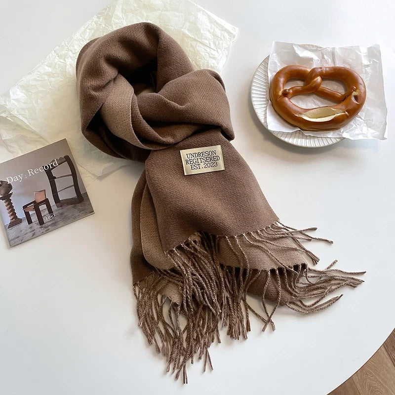 2023 Korean Style Cashmere Winter Scarf for Women – Knitted Double-Sided Solid Color Wrap | Soft Warm Fashion Neckerchief Shawl