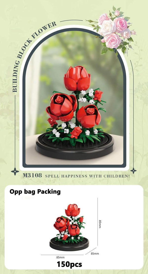 Eternal Flower Bouquet Bonsai Potted Plant Micro Building Blocks Model Home Decoration Puzzle Toys Kids Birthday Christmas Gifts