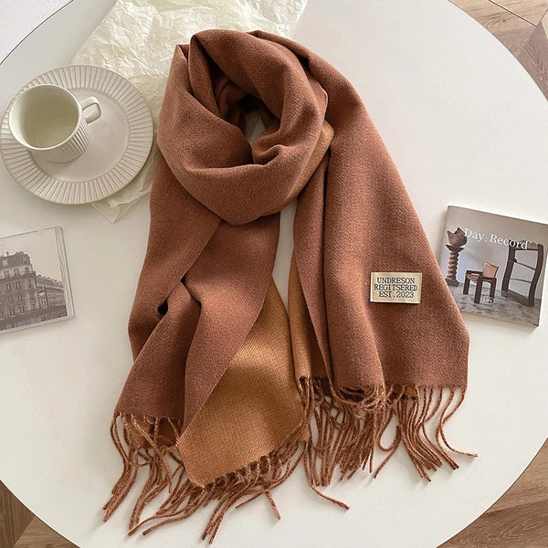 2023 Korean Style Cashmere Winter Scarf for Women – Knitted Double-Sided Solid Color Wrap | Soft Warm Fashion Neckerchief Shawl