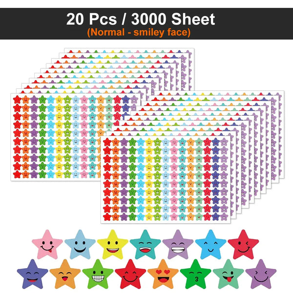 450-3000 Sheet Happy Face Stars Reward Sign Stickers Pack DIY Skateboard Suitcase Stationery Decals Decor Phone Laptop Gift Toys