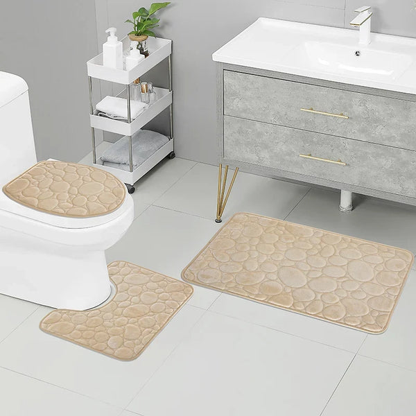 3-Piece Solid Color Bathroom Mat Set – Water-Absorbing & Non-Slip