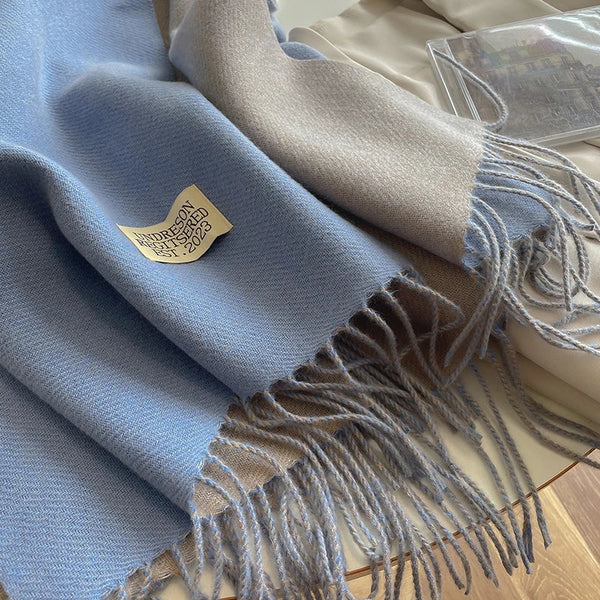 2023 Korean Style Cashmere Winter Scarf for Women – Knitted Double-Sided Solid Color Wrap | Soft Warm Fashion Neckerchief Shawl