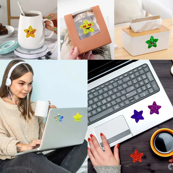 500/1000pcs Colorful Star Adhesive Holographic Star Stickers Zoo Farm Scrapbook Sticker Roll Labels  For Kids DIY Gift Toys