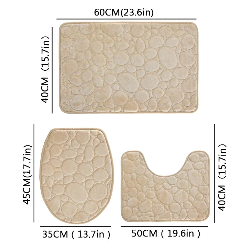 3-Piece Solid Color Bathroom Mat Set – Water-Absorbing & Non-Slip