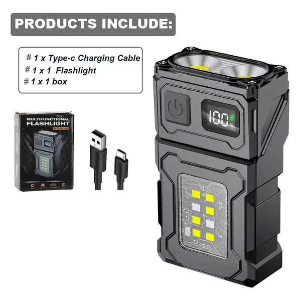 Mini USB Rechargeable LED Flashlight – Super Bright Portable Torch with COB Emergency Light & Magnetic Tail for Camping and Hiking