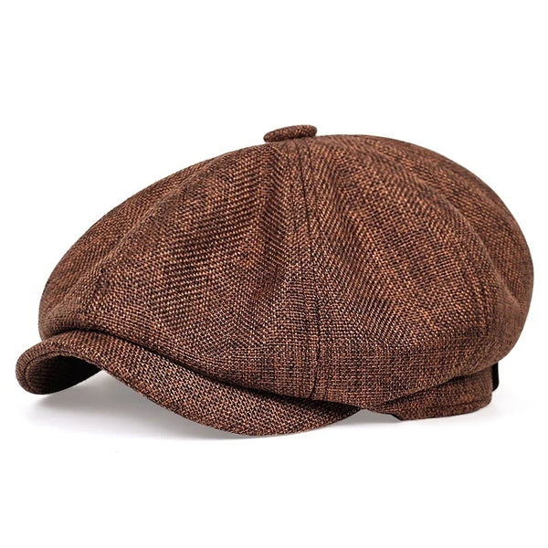 Retro Men’s Newsboy Cap – Classic Herringbone Octagonal Hat, British Style Flat Cap for Autumn & Winter, Vintage Painter Beret