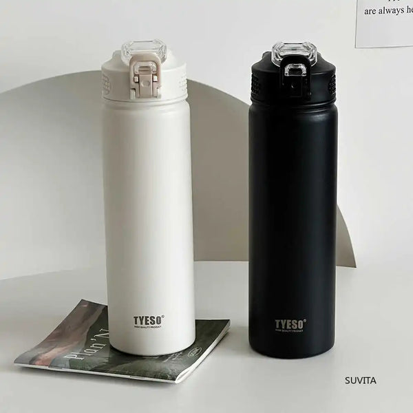 TYESO 600ML/750ML Thermos Water Bottle With Straw Stainless Steel Car Thermal Sports Cup Keeps Cold and Heat Thermal Travel Mug