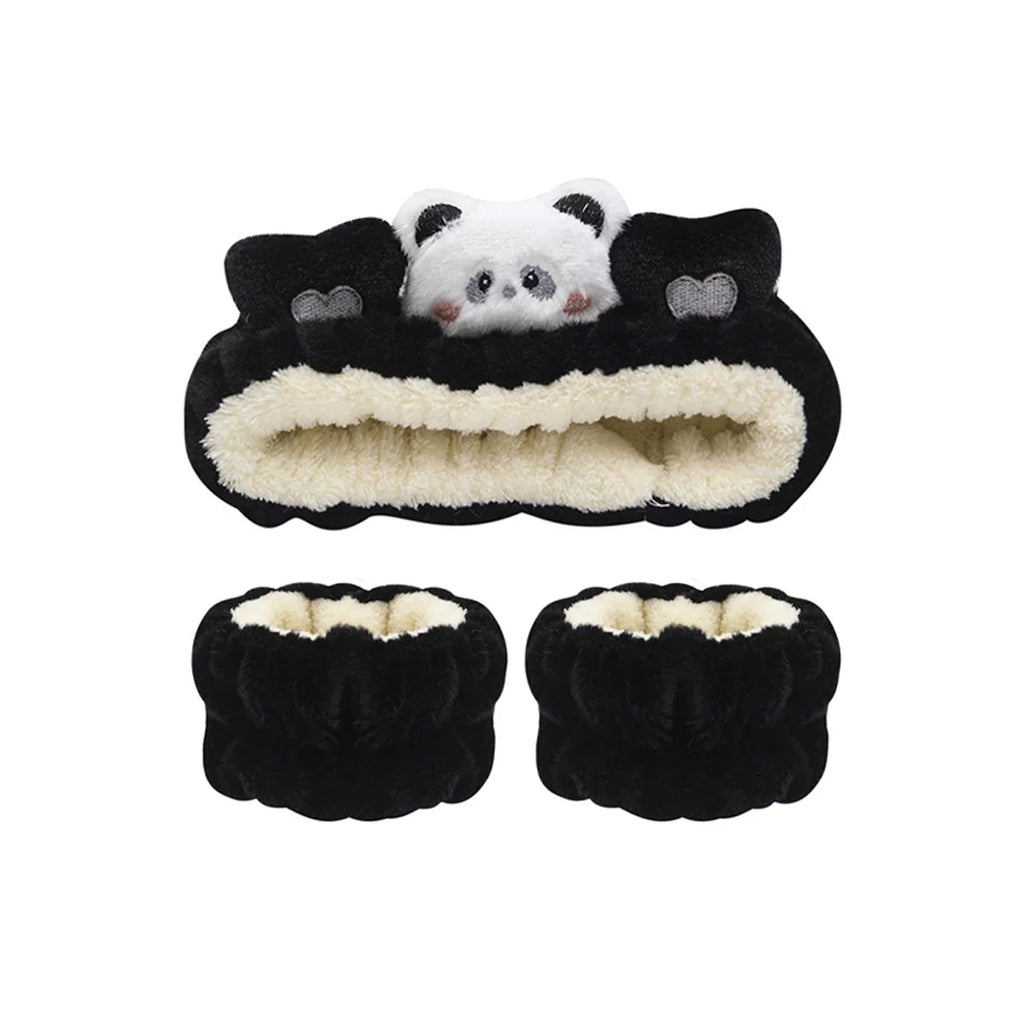 3Pcs Set Makeup Headband Wristband Set Cute Animal Face Wash Cleaning Spa Hairhand for Women