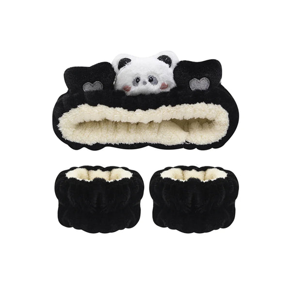 3Pcs Set Makeup Headband Wristband Set Cute Animal Face Wash Cleaning Spa Hairhand for Women