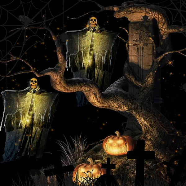 1pcs Halloween Glowing Skull Skeleton Gauze Hanging Ghost Home Outdoor Garden Decoration Halloween Party Horror Ghost Props 2025