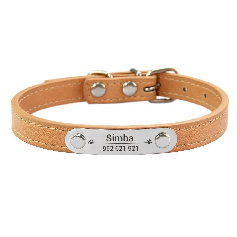 Personalized Dog Collar with Name Engraving – Anti-Lost PU Leather Collar for Dogs and Cats