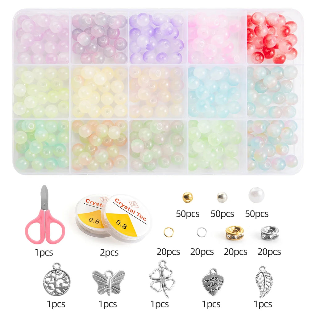 Glass Beads Bracelet Making Kit – 28 Colors 8mm Crystal & Gemstone Beads with DIY Jewelry Accessories