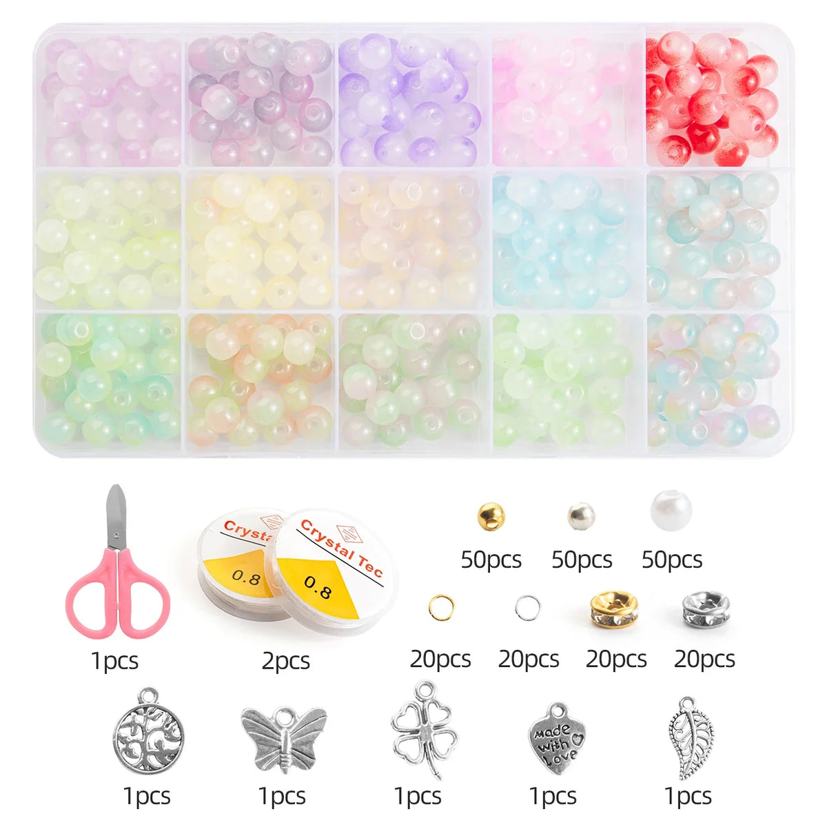 Glass Beads Bracelet Making Kit – 28 Colors 8mm Crystal & Gemstone Beads with DIY Jewelry Accessories