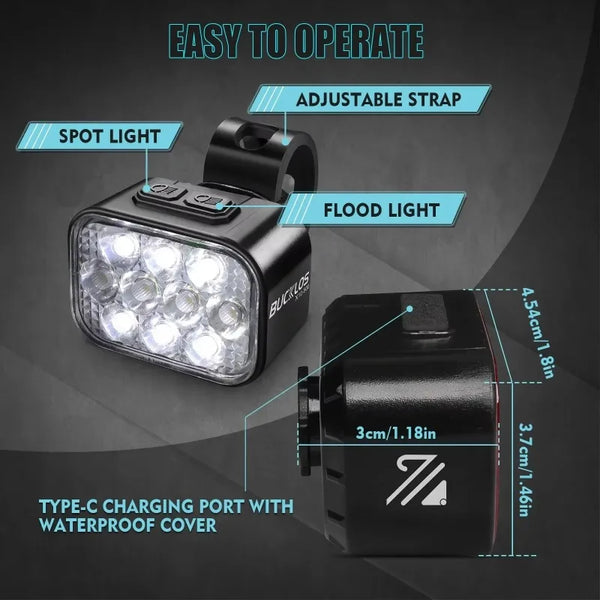 BUCKLOS Bicycle Rear Light Front Light 1100mAh LED COB Waterproof Bike Lamp USB Rechargeable Mtb Road Bike Taillights Bike Parts