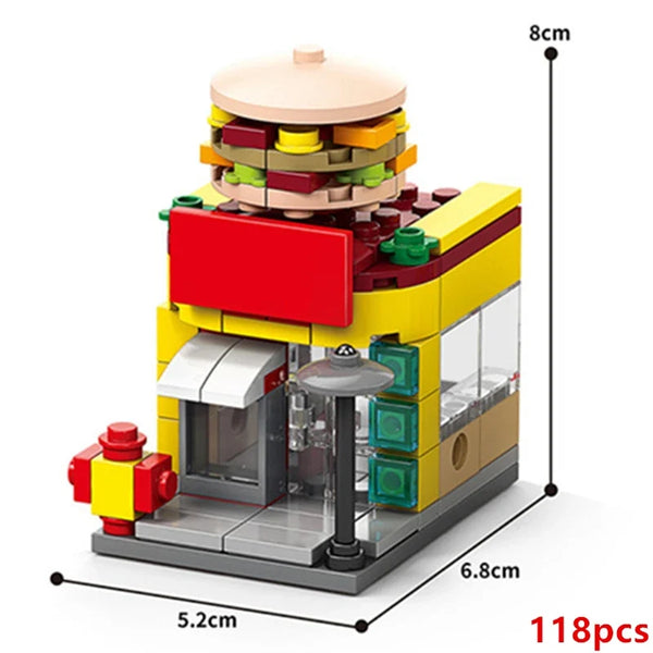 NEW Restaurant Dessert Coffee Pet Fruit Store Street View Food House Building Blocks Kit Girls Bricks Model Kids Toy Children