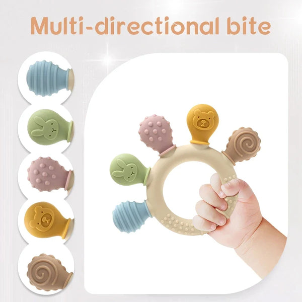 Multicolor Hand-Shaped Silicone Baby Teether – Sensory Chew Beads for Teething Relief & Anxiety, 0-12 Months