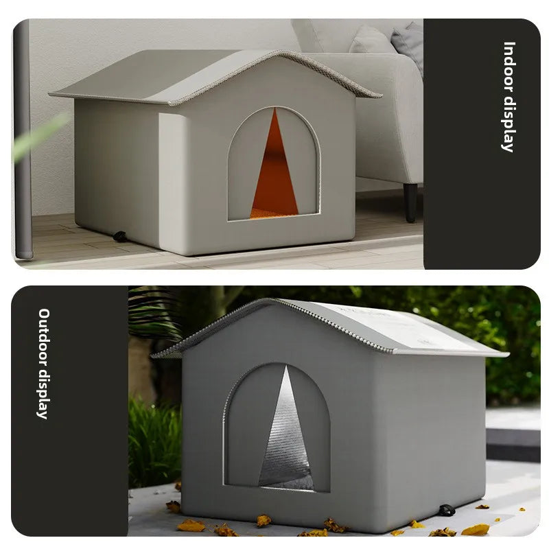 Waterproof Outdoor Pet House – Winter Warm Cat & Small Dog Cave Bed | Foldable, Washable, Cozy Shelter