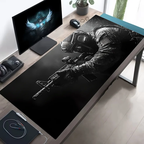 Large Tactical Soldier Mouse Pad – Non-Slip XXL Desk Mat with Stitched Edges, Gaming Accessories for FPS and Home Use