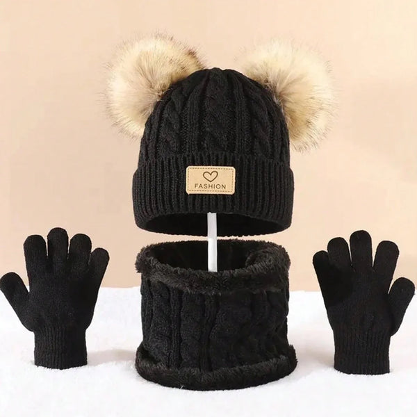 3pc 2-12Y Autumn and Winter Children's Hats and neck Gloves Set, cute, comfortable and warm, hats for boys and girls